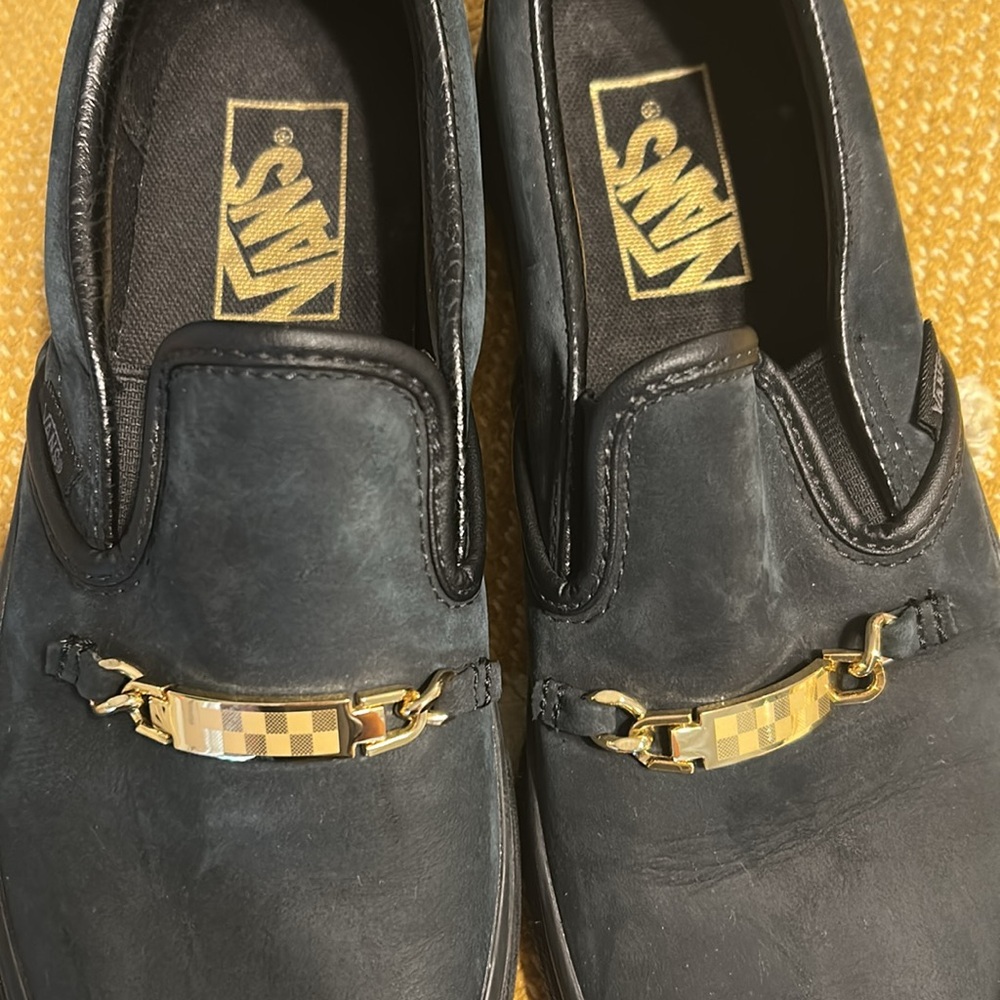 Vans classic black leather slip on ID gold trim - Picture 9 of 9